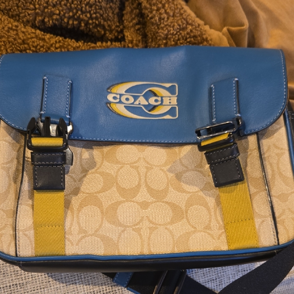 Coach Blue and Tan Messenger Bag